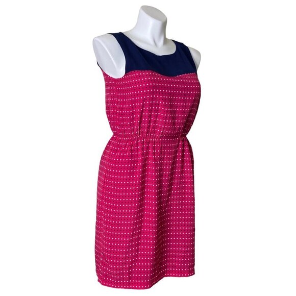 Tommy Hilfiger Polka Dot Elastic Waist Dress, Navy Pink Sleeveless Women's Size - Picture 3 of 10